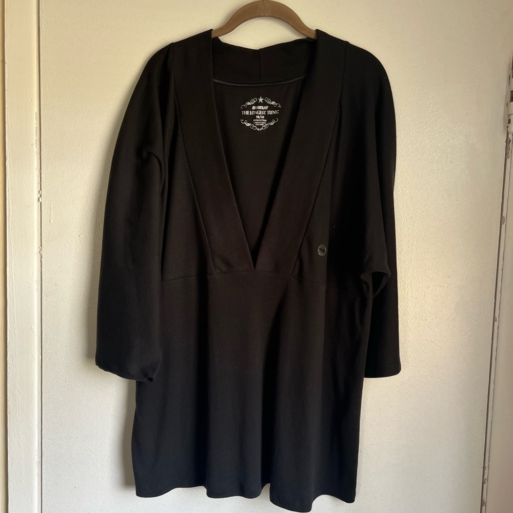 Avenue The Longest Tunic 3/4 Sleeve Black 100% Cotton Size 18/20 NWOT